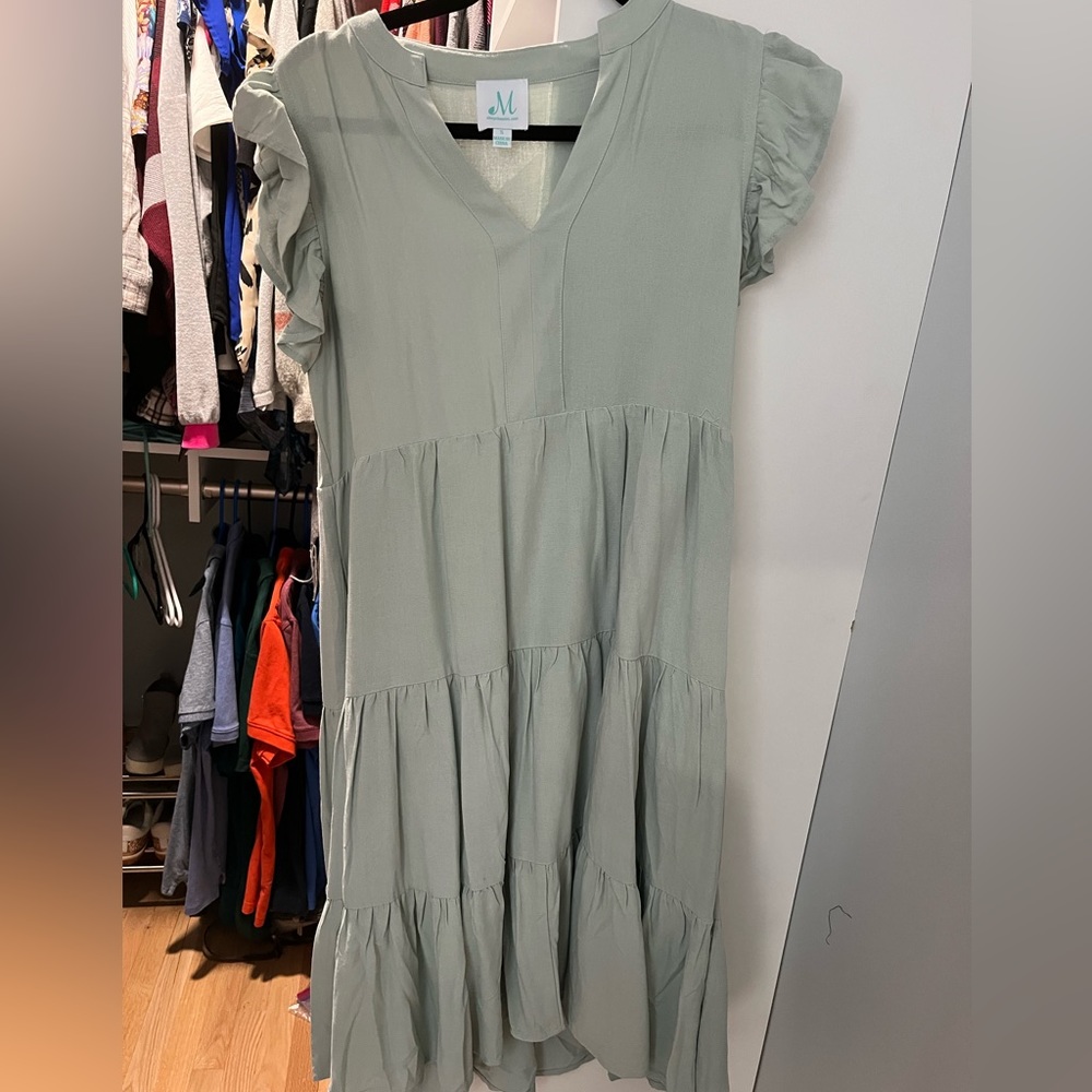 Sage colored tiered midi dress